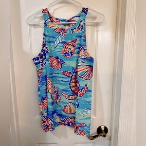 Aryeh XL racer back hi neck stretchy blue sea print top moisture wicking